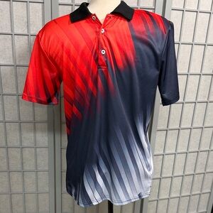 Source Unknown Red and Navy Gradient Diagonal Stripe Polo